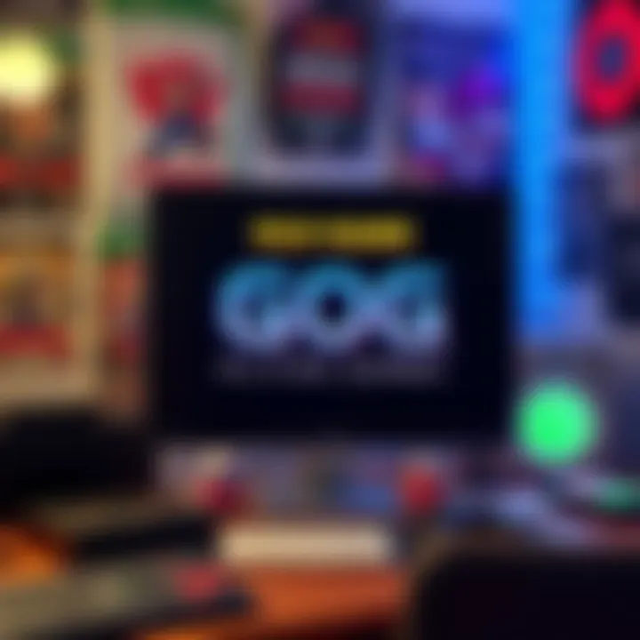 An old video game cover displayed on a computer screen, showcasing its classic graphics and title, surrounded by gaming memorabilia.