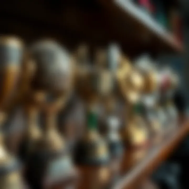 Old Gaming Trophies Close-up of dusty gaming trophies displayed on a shelf, evoking nostalgia and memories of past gaming adventures.