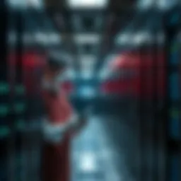 A technician inspecting old internet servers in a data center, questioning the need for their operation.