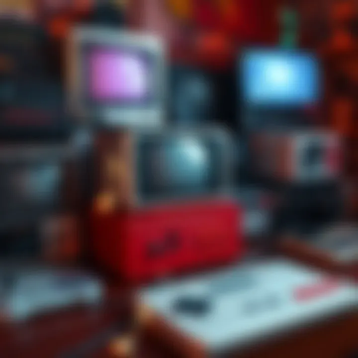A collection of vintage gaming consoles and music notes representing nostalgic menu music from classic games