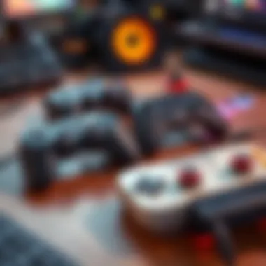 A comparison of vintage and modern gaming controllers on a tabletop, highlighting the contrast between nostalgia and new technology.