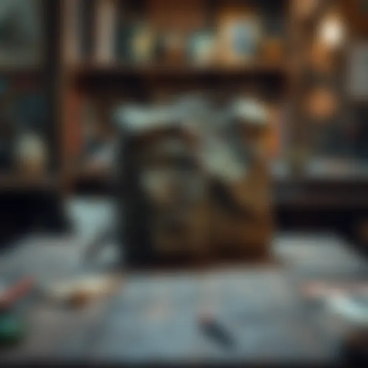 Old Pack on a Table A worn-out pack placed on a wooden table, with visible signs of age and use, inviting people to examine its details.