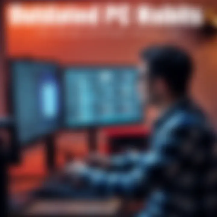 A person sitting at a computer, looking confused while managing multiple background applications on the screen and considering whether to close them.