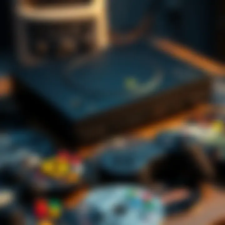 An aging PlayStation 2 console with a collection of classic game discs nearby, showing signs of wear and nostalgia