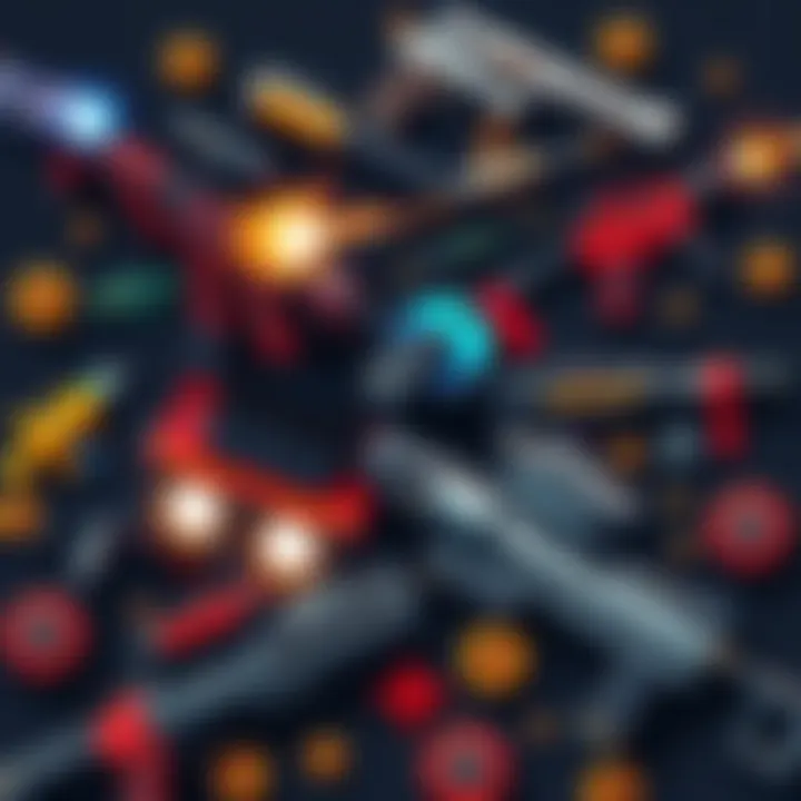A collage of classic old school shooter games featuring pixelated graphics and retro weapons.