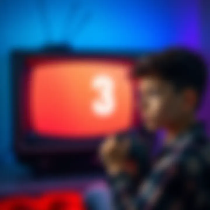 An old television set showing Channel 3 on the screen, with a young gamer looking confused while holding a video game controller.