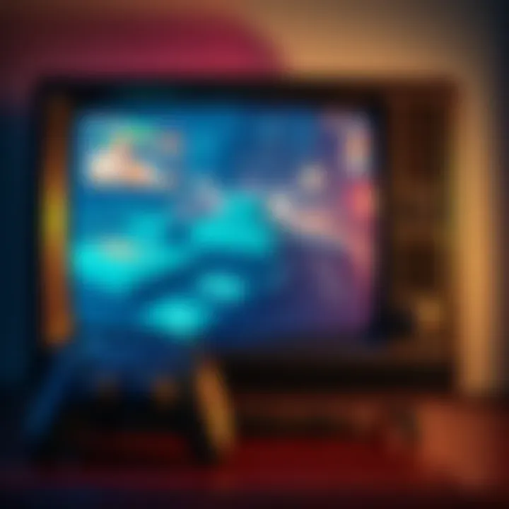 A 15-year-old 1080p TV showing a game paused on the screen, alongside a game controller. The TV displays vibrant colors but the refresh rate appears low, illustrating gaming limitations.