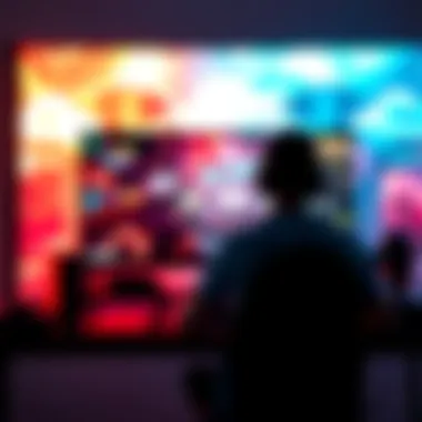A gamer sits in front of an OLED monitor, showcasing vibrant colors and sharp images while playing a video game.