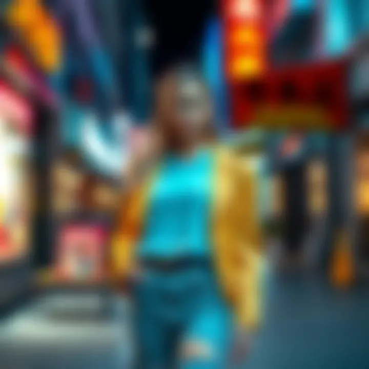 Olivia's Model in Real World Olivia's model stands confidently in a vibrant street setting, wearing a stylish outfit that highlights her features.