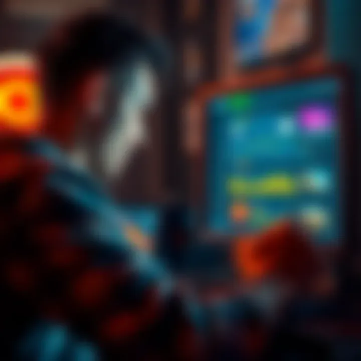 A frustrated gamer looking at a computer screen displaying Omeda game stats and ads, showing disappointment in the current management and engagement strategy.