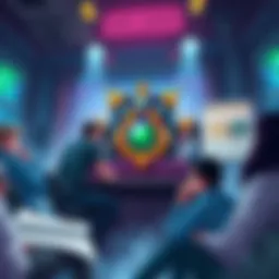 An illustration of the Omega Buster card in a game setting, surrounded by player discussions and strategy notes.