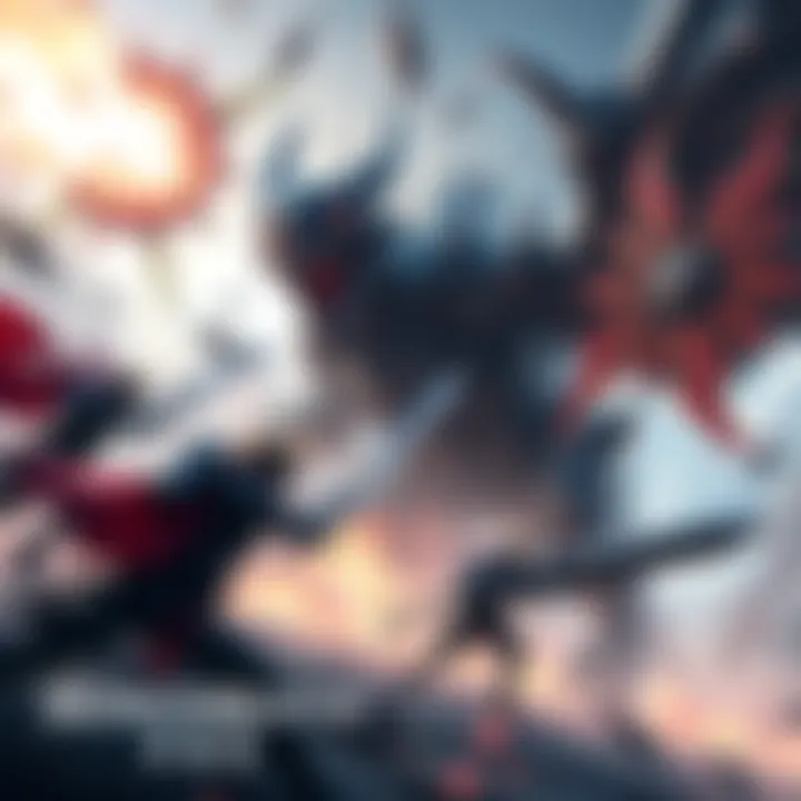 A powerful creature named Omega in a dynamic battle scene with hunters in Monster Hunter