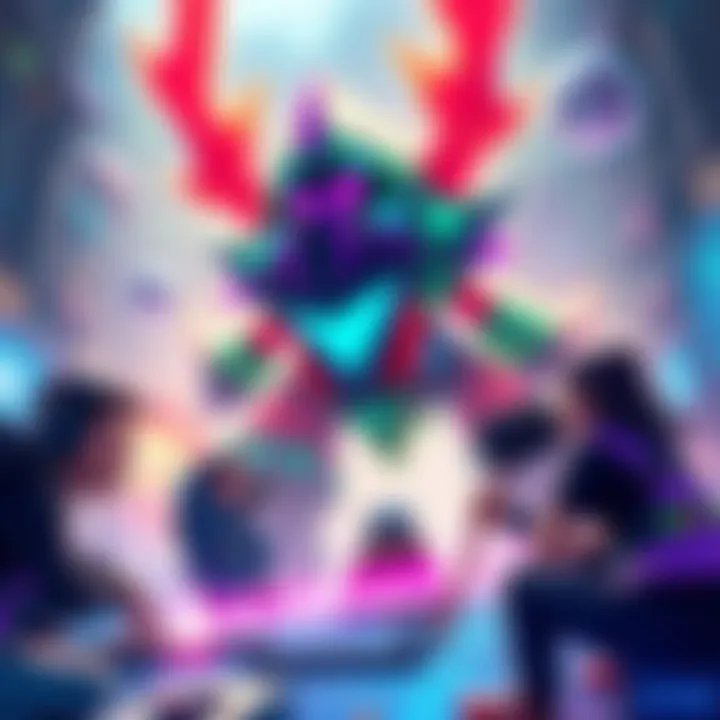 A group of gamers strategizing on defeating the Omega Planete mega boss in a vibrant game world