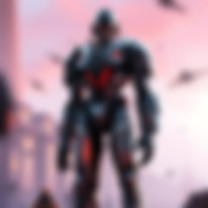 A new Omnic hero stands tall, showcasing advanced technology with a determined look. The character appears ready for battle, hinting at a complex past connected to Overwatch lore.