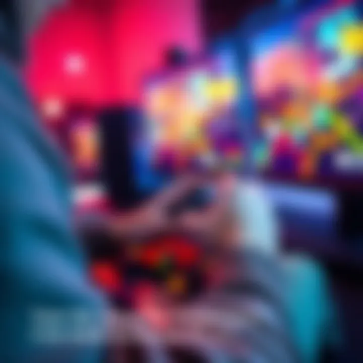 A person playing a PC game using one hand on a keyboard, showing focus and enjoyment.