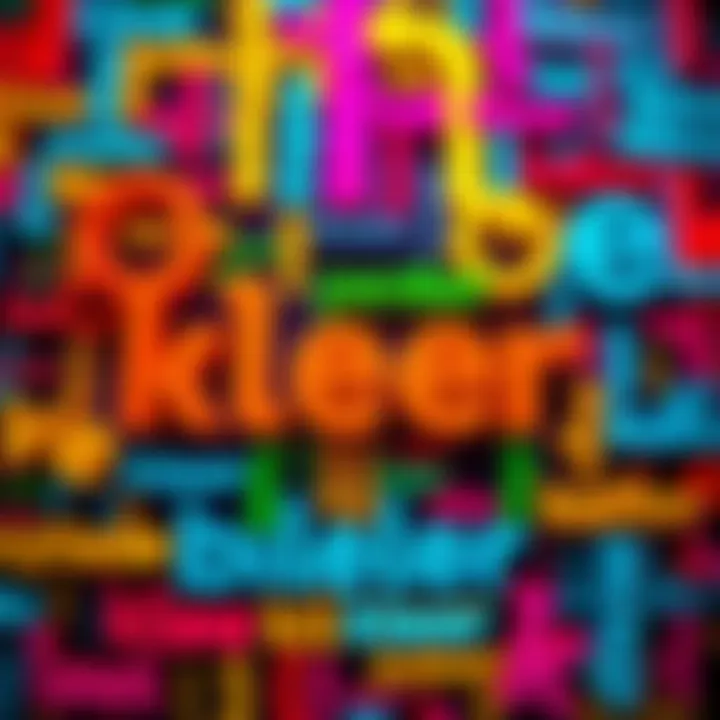 A collection of one-word descriptions representing the concept of kleer, displayed in a colorful array.