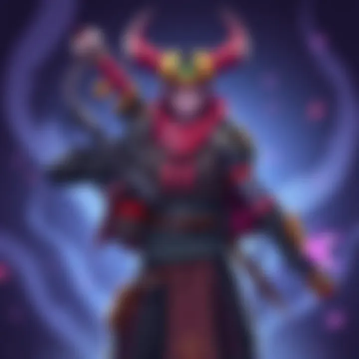An illustrated character build for Oni featuring suggested skills and equipment to enhance performance.