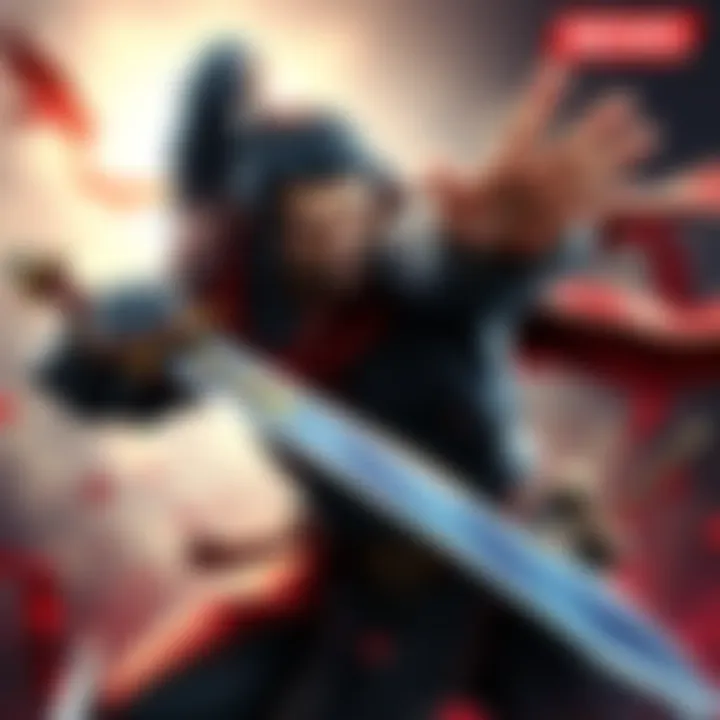 Hero wielding a sword in an action pose with a fierce expression