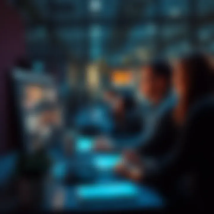 Group of people engaging in an online discussion on a computer.