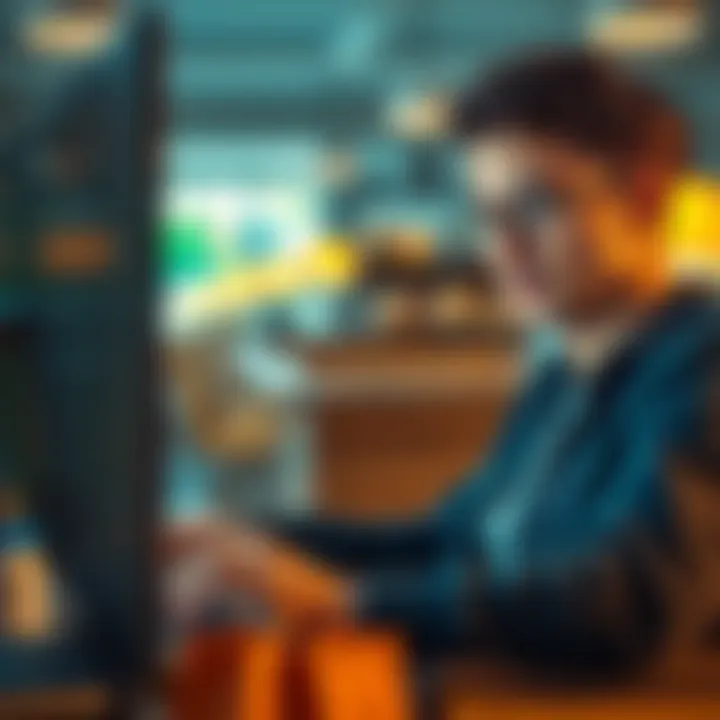 A person looking at a website on a laptop with a thoughtful expression, considering online shopping safety.
