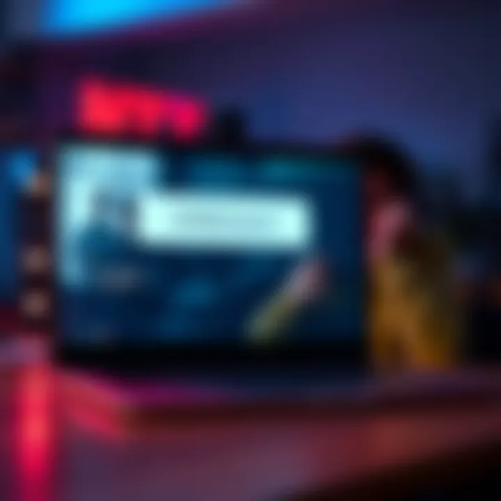 Online Status Issues A laptop screen showing an online status as 'Unknown', with a frustrated person in the background trying to connect to a gaming party.