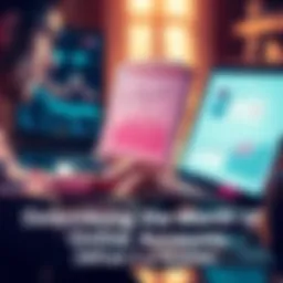 A person analyzing online account values using a laptop and financial charts