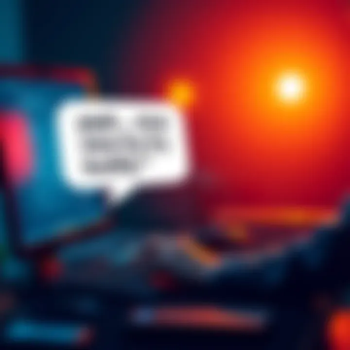 Online Conversation with Reaction A person typing on a computer with a speech bubble saying 'yeah, nice try buddy' to show online interaction reactions