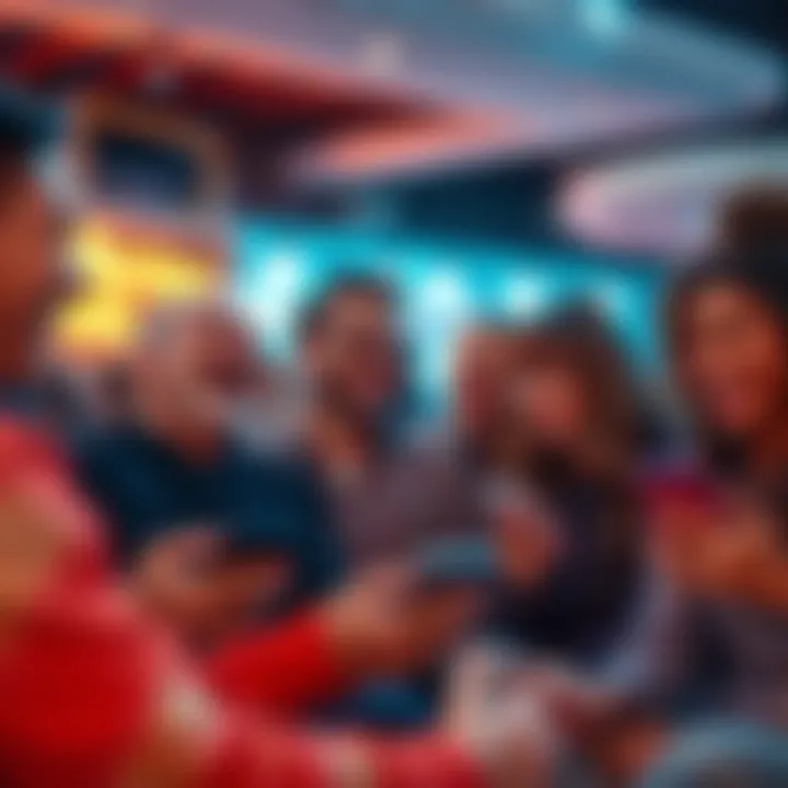 Group of people enjoying and sharing funny memes and videos on their devices