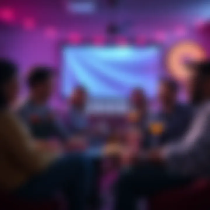 A group of friends sitting together, enjoying a movie night with popcorn and drinks, celebrating the new movie mode in Directive 8020.