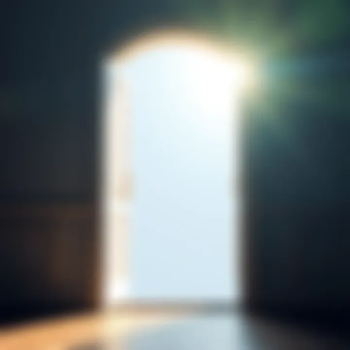 Open Door Symbolizing New Beginnings A wide-open door with sunlight streaming through, symbolizing opportunities and transitions in life.