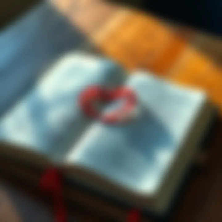Open Bible with a Heart An open Bible rests on a wooden table with a heart symbol drawn beside it, representing the message of love in the hymn.