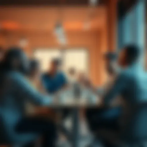 People Engaging in Open Discussion A group of diverse people sitting around a table, having a lively conversation, sharing ideas and perspectives.