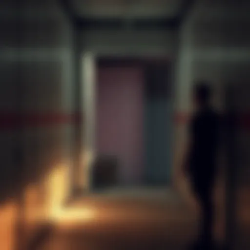 A person looking inside an open abandoned storage unit, revealing an intriguing item in the corner.