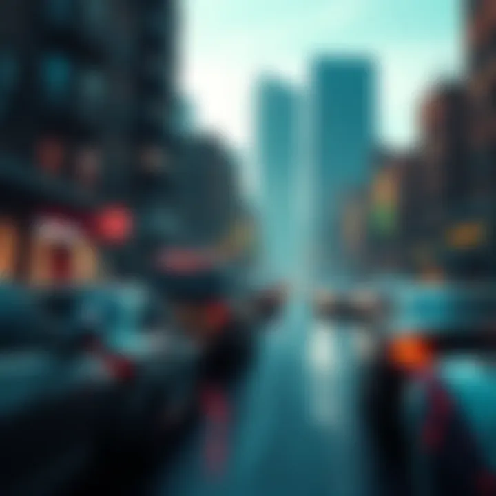 A detailed scene from an open-world crime game featuring urban streets, cars, and characters in action