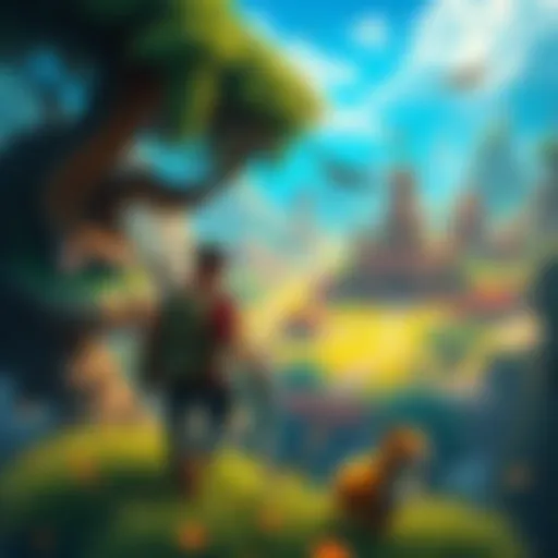 A character exploring a vibrant open world with various side missions