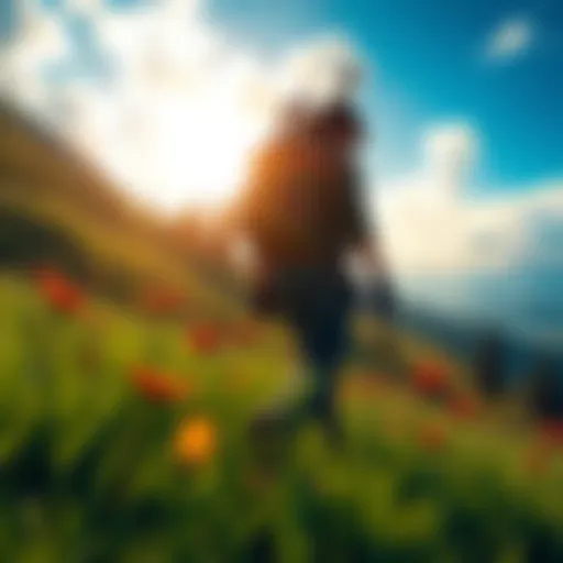 Open World Game Exploration A scenic view of a character exploring a lush green landscape with a beautiful sky and distant mountains, emphasizing exploration and adventure in gaming.