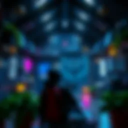 A player customizing their safehouse in an open-world game, surrounded by unique decorations and features.