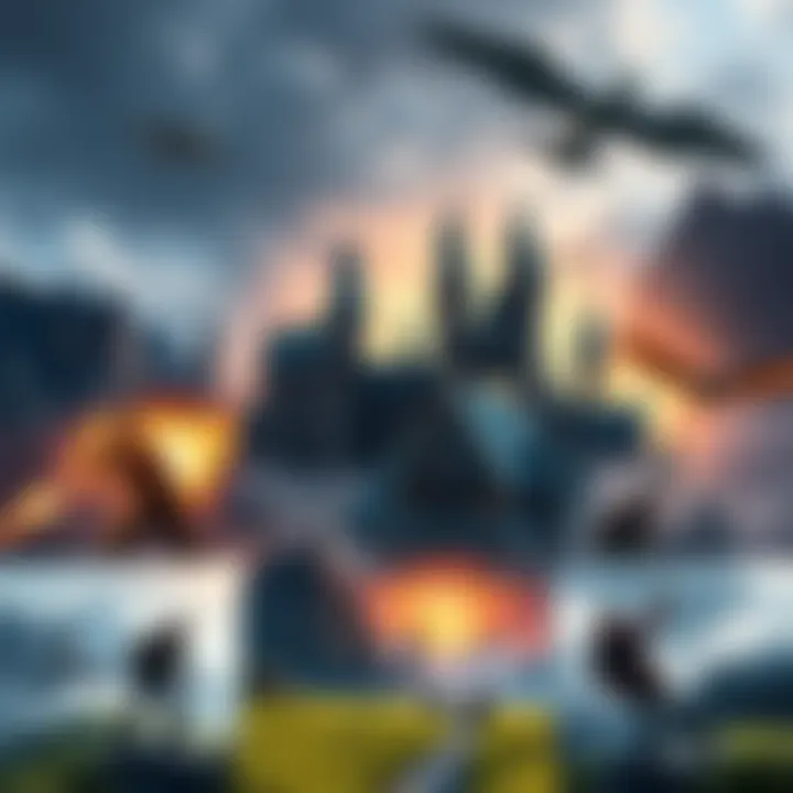 A collage of exciting open world game scenes featuring action and exploration