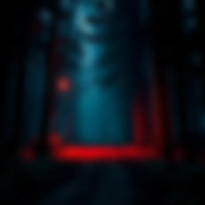 A dark forest path with eerie shadows and unsettling atmosphere, hinting at horror elements in an open world game without zombies.