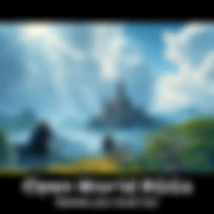 Open World RPG Adventure A breathtaking view of a vast open world in a role-playing game, showcasing lush landscapes and a mysterious castle in the distance.