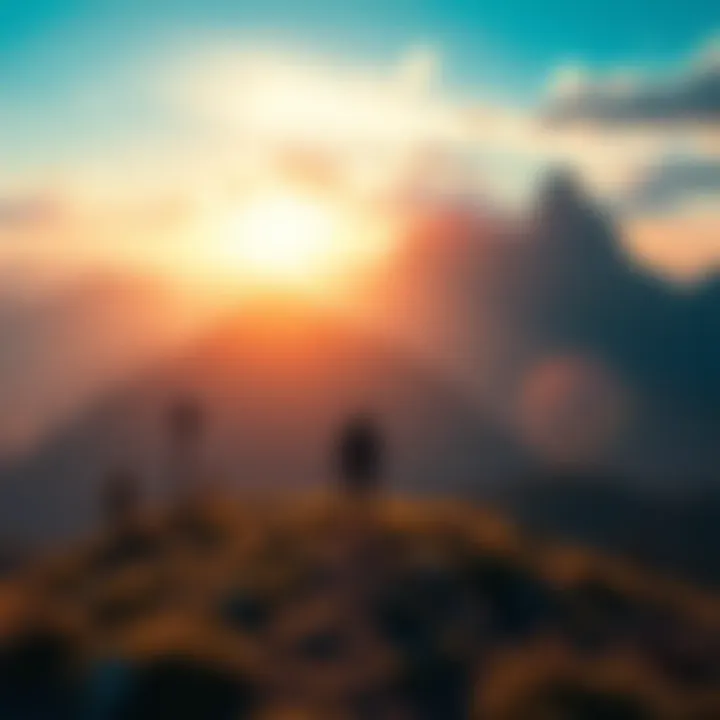 Open world RPG scene A scenic view from an open world RPG, showcasing a character standing on a hilltop overlooking a vast landscape with mountains and forests.