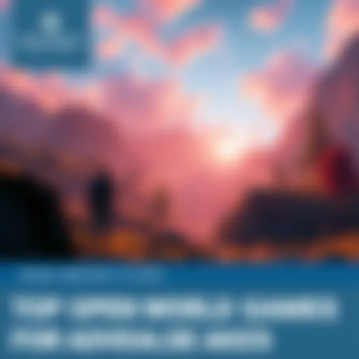 A vibrant scene showcasing a character exploring a vast open world with lush landscapes and survival elements such as crafting tools and building structures.