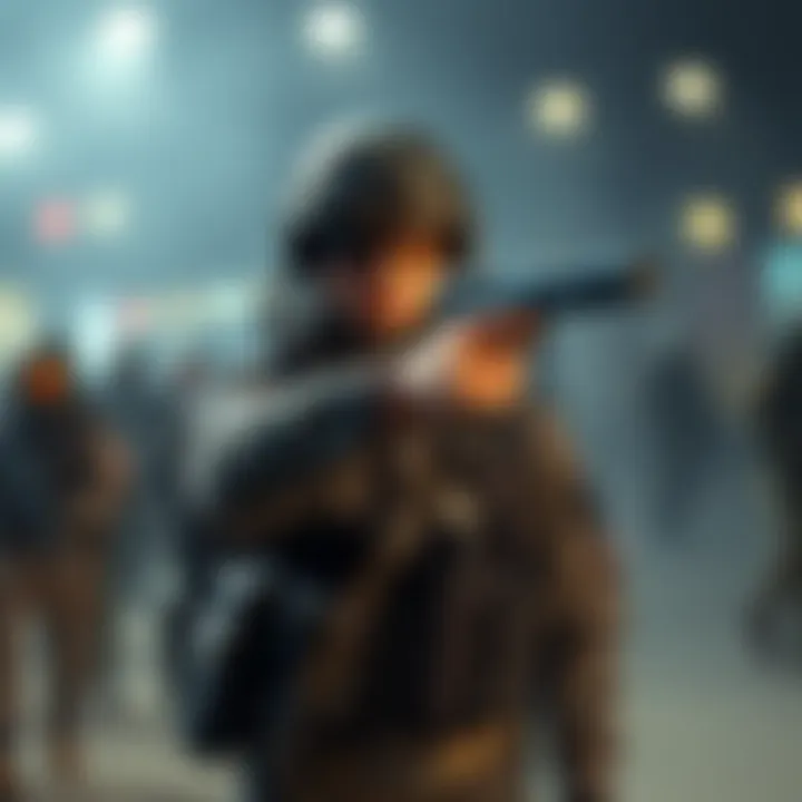 A person dressed as a military operator, confidently holding a sleek pistol, standing amidst a blurred background, symbolizing an unexpected twist in character.