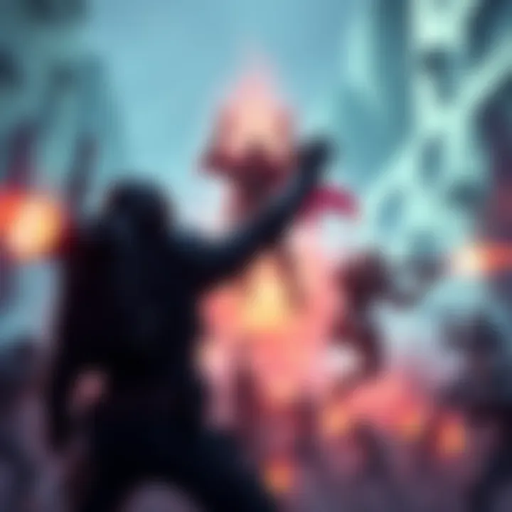 A character rising with full health after being defeated in a video game, surrounded by a battle scene