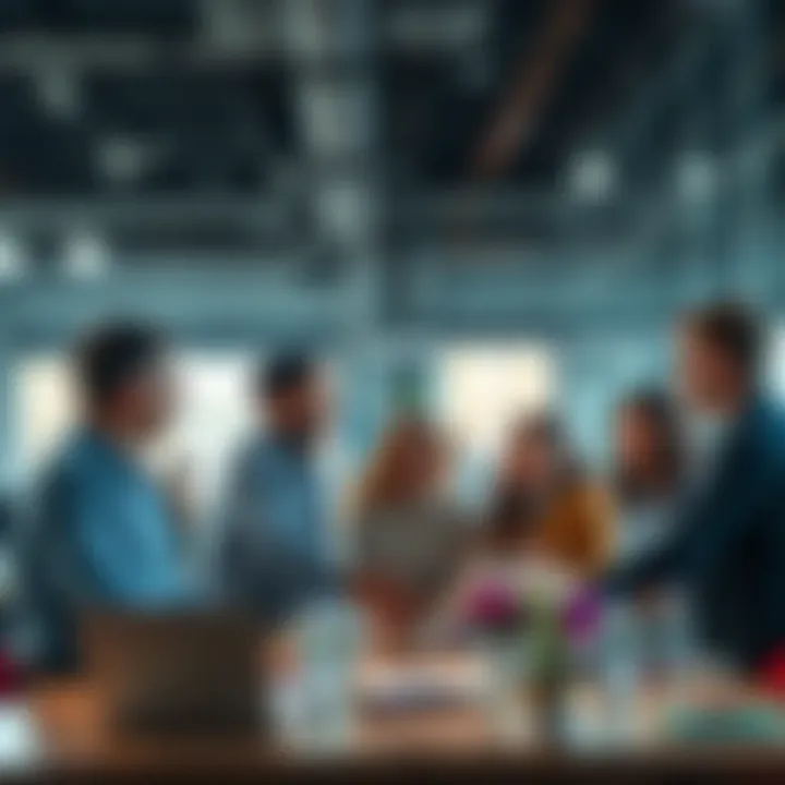 A group of diverse people discussing and brainstorming ideas in a modern workspace, symbolizing collaboration and new opportunities.