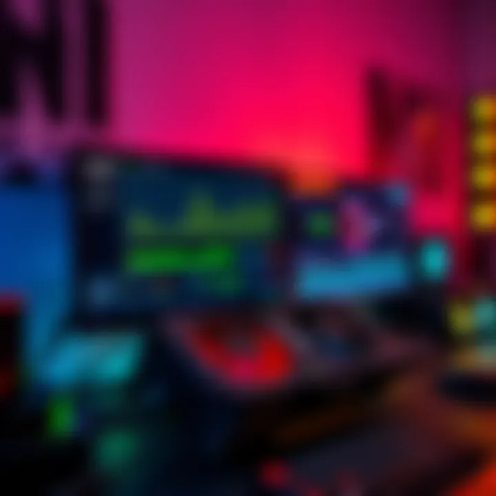 A computer setup showcasing an AMD and an NVIDIA graphics card with performance metrics on screen, illustrating system optimization for gaming.