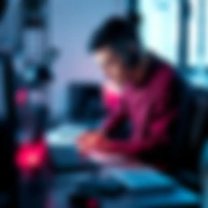 Person optimizing workspace Individual adjusting workspace for better productivity with tools and notes