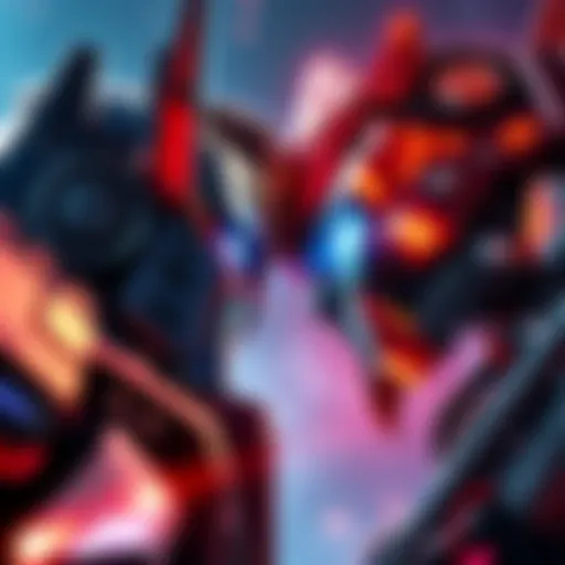 Optimus Prime and Megatron facing off in an intense showdown