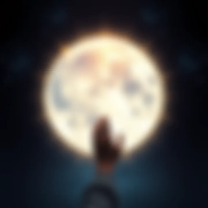 Oracle of the Moon A person gazing at a bright full moon, symbolizing the Oracle of the Moon with a serene expression and mystical aura.