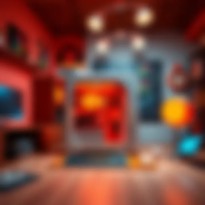 A custom PC with a white and orange color scheme featuring retro design elements in a cozy setup.